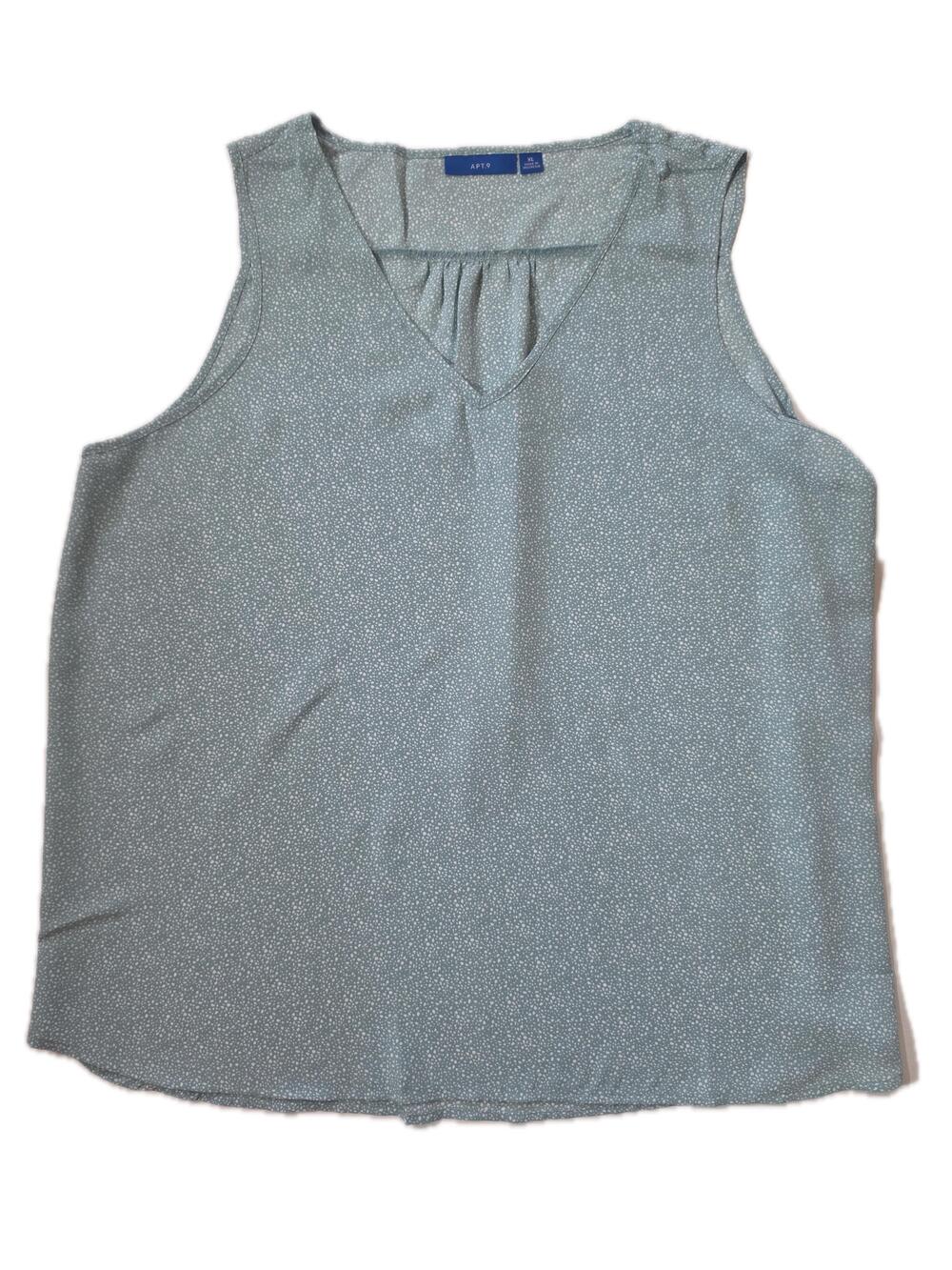 APT.9 Blouse Womens XL Green Polka Dot V-Neck Sleeveless Pleated Easy Care